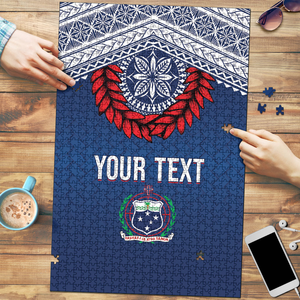 Manu Samoa Rugby Custom Navy Blue Puzzle ʻIe Toga Pattern With Red Ula fala LT7 Navy Blue - Polynesian Pride