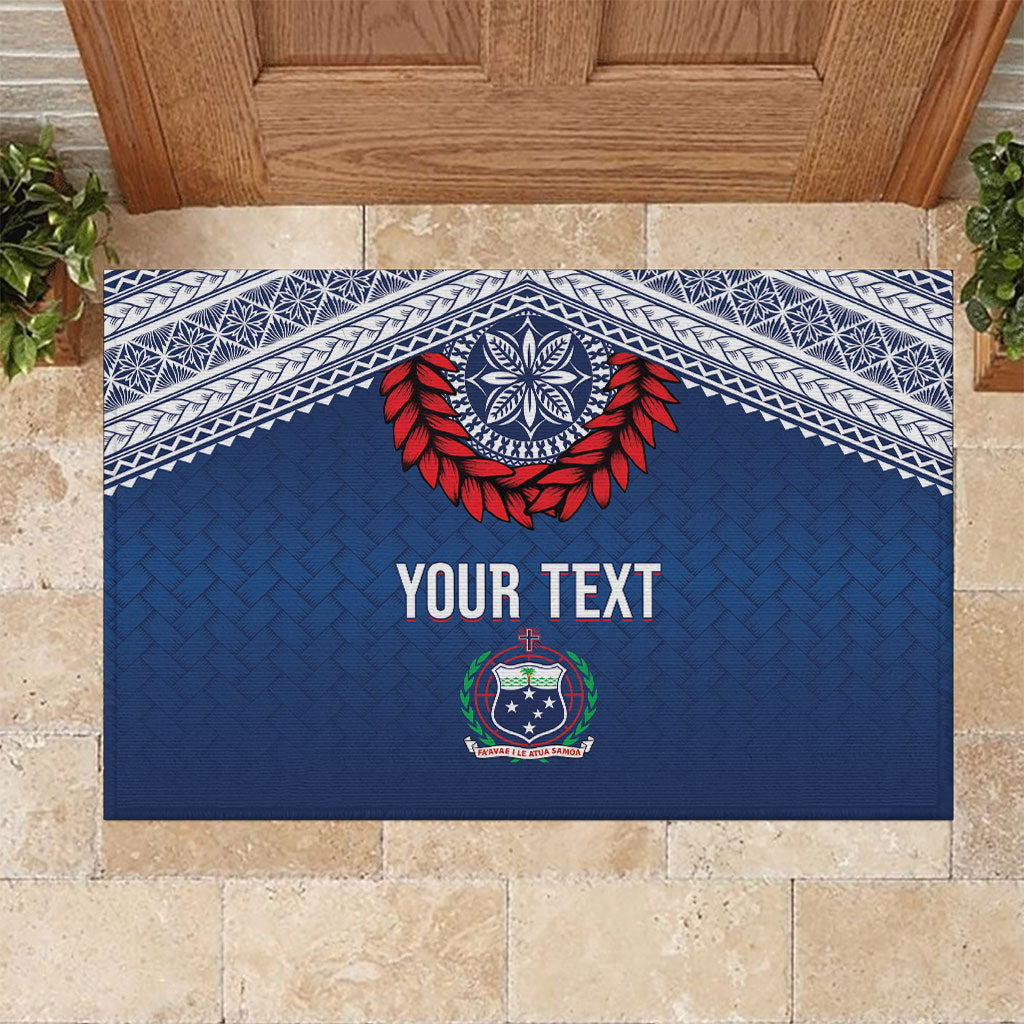 Manu Samoa Rugby Custom Navy Blue Rubber Doormat ʻIe Toga Pattern With Red Ula fala LT7 Navy Blue - Polynesian Pride