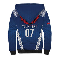 Manu Samoa Rugby Custom Navy Blue Sherpa Hoodie ʻIe Toga Pattern With Red Ula fala LT7 - Polynesian Pride
