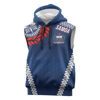 Manu Samoa Rugby Custom Navy Blue Sleeveless Hoodie ʻIe Toga Pattern With Red Ula fala LT7 Navy Blue - Polynesian Pride