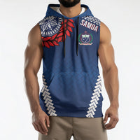 Manu Samoa Rugby Custom Navy Blue Sleeveless Hoodie ʻIe Toga Pattern With Red Ula fala LT7 - Polynesian Pride