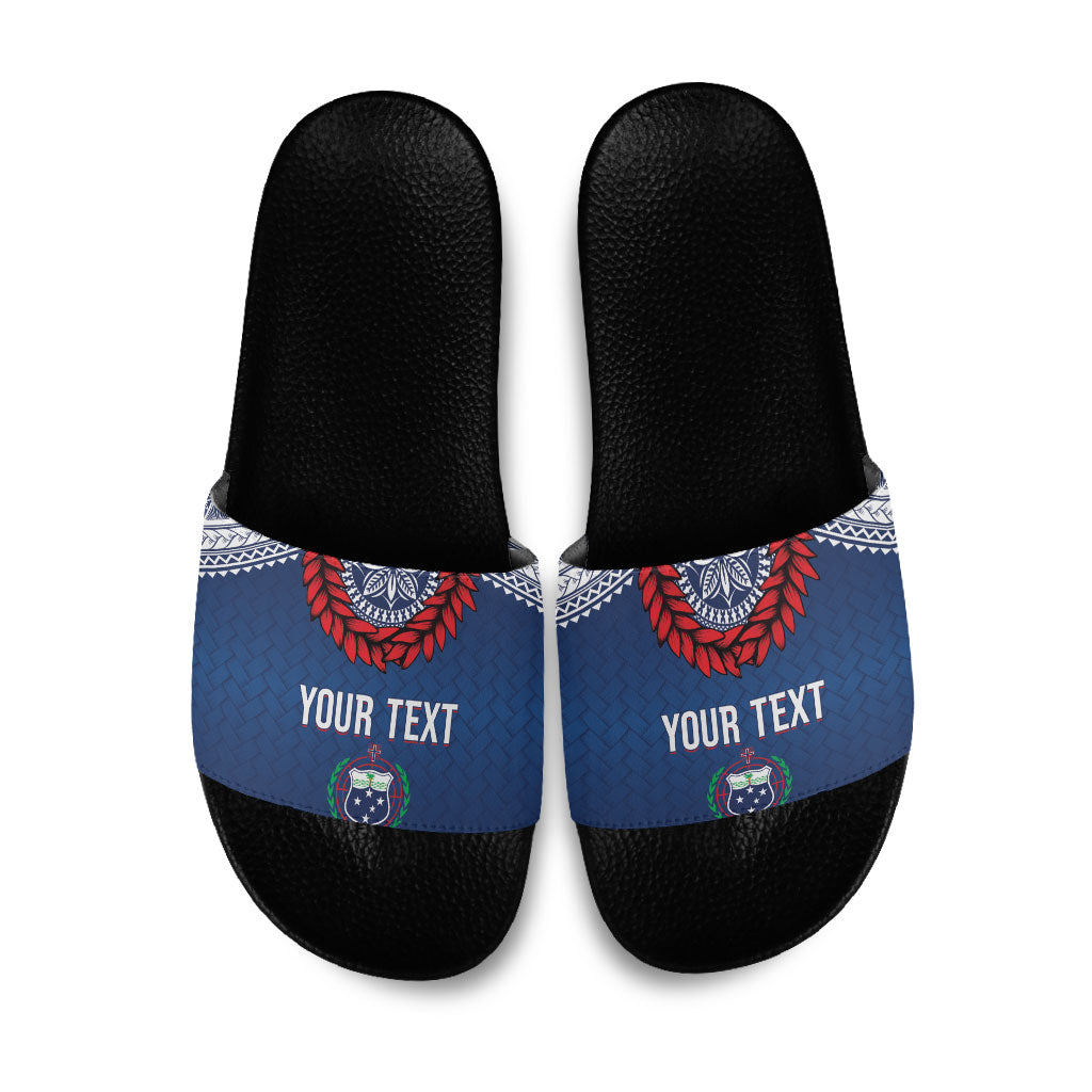 Manu Samoa Rugby Custom Navy Blue Slide Sandals ʻIe Toga Pattern With Red Ula fala LT7 Navy Blue - Polynesian Pride