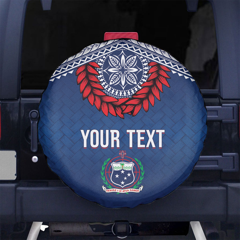 Manu Samoa Rugby Custom Navy Blue Spare Tire Cover ʻIe Toga Pattern With Red Ula fala LT7 No hole Navy Blue - Polynesian Pride