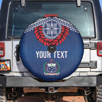 Manu Samoa Rugby Custom Navy Blue Spare Tire Cover ʻIe Toga Pattern With Red Ula fala LT7 Navy Blue - Polynesian Pride