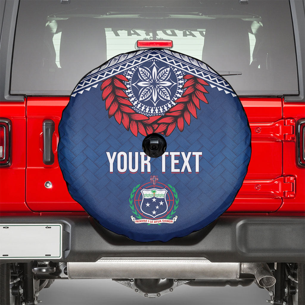 Manu Samoa Rugby Custom Navy Blue Spare Tire Cover ʻIe Toga Pattern With Red Ula fala LT7 - Polynesian Pride