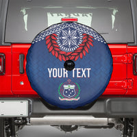 Manu Samoa Rugby Custom Navy Blue Spare Tire Cover ʻIe Toga Pattern With Red Ula fala LT7 - Polynesian Pride