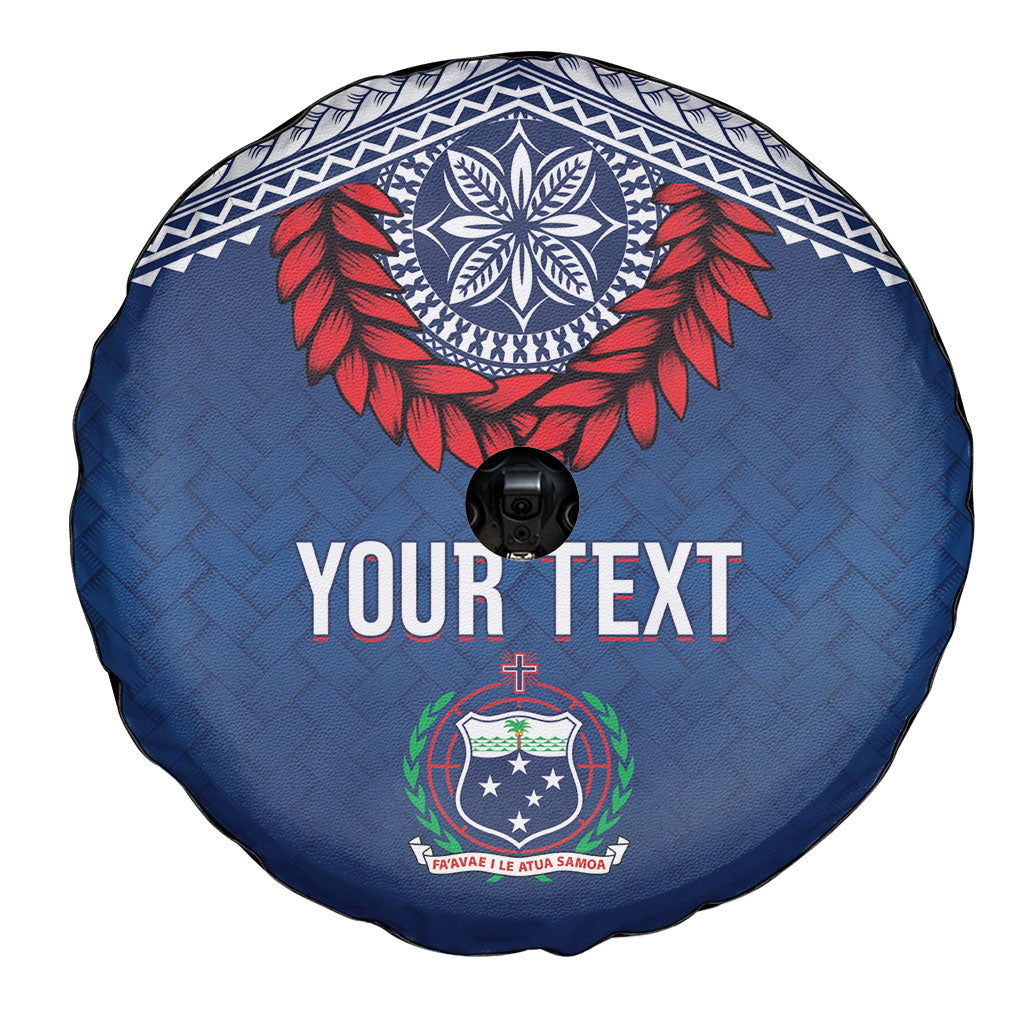 Manu Samoa Rugby Custom Navy Blue Spare Tire Cover ʻIe Toga Pattern With Red Ula fala LT7 - Polynesian Pride