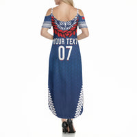 Manu Samoa Rugby Custom Navy Blue Summer Maxi Dress ʻIe Toga Pattern With Red Ula fala LT7 - Polynesian Pride