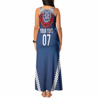 Manu Samoa Rugby Custom Navy Blue Tank Maxi Dress ʻIe Toga Pattern With Red Ula fala LT7 - Polynesian Pride