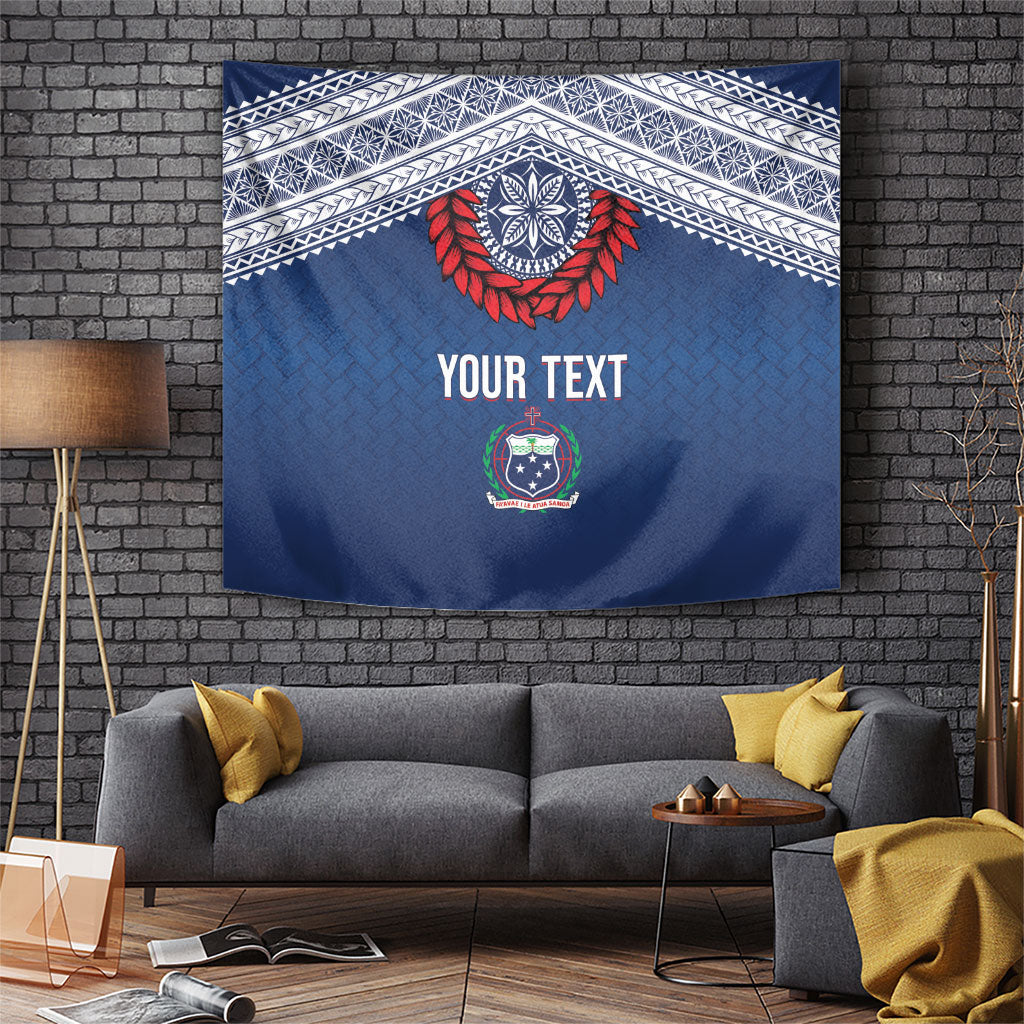 Manu Samoa Rugby Custom Navy Blue Tapestry ʻIe Toga Pattern With Red Ula fala LT7 Navy Blue - Polynesian Pride