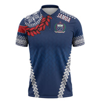 Manu Samoa Rugby Custom Navy Blue Zipper Polo Shirt ʻIe Toga Pattern With Red Ula fala LT7 Navy Blue - Polynesian Pride