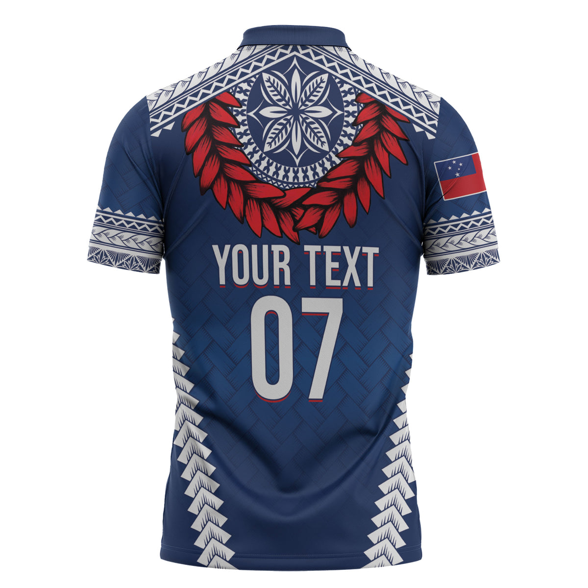Manu Samoa Rugby Custom Navy Blue Zipper Polo Shirt ʻIe Toga Pattern With Red Ula fala LT7 - Polynesian Pride