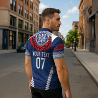 Manu Samoa Rugby Custom Navy Blue Zipper Polo Shirt ʻIe Toga Pattern With Red Ula fala LT7 - Polynesian Pride