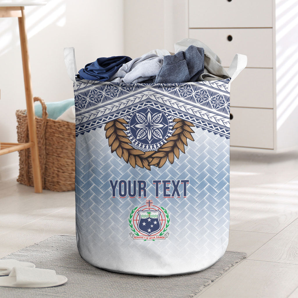 Manu Samoa Rugby Custom White Laundry Basket ʻIe Toga Pattern With Brown Ula fala LT7 White - Polynesian Pride