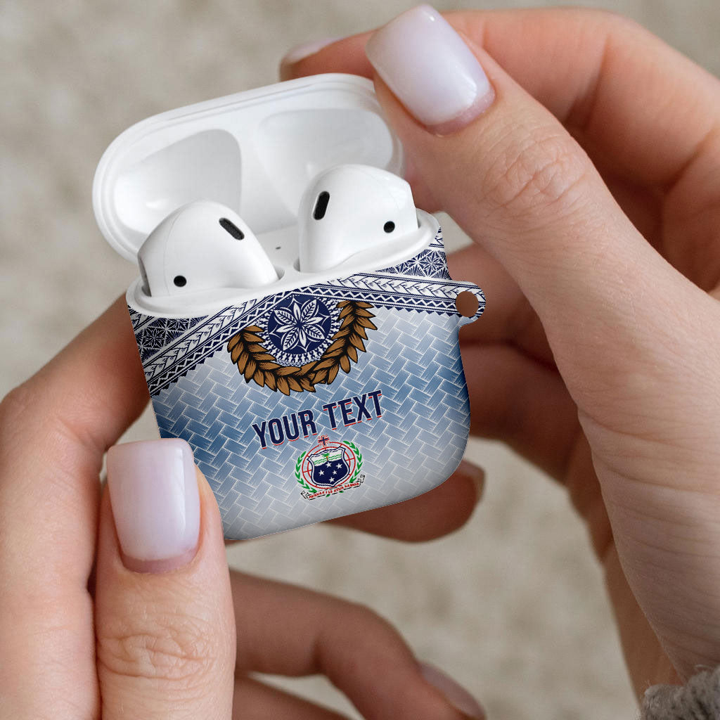 Manu Samoa Rugby Custom White AirPods Case ʻIe Toga Pattern With Brown Ula fala LT7 - Polynesian Pride