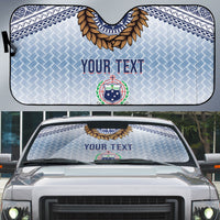Manu Samoa Rugby Custom White Auto Sun Shade ʻIe Toga Pattern With Brown Ula fala LT7 White - Polynesian Pride