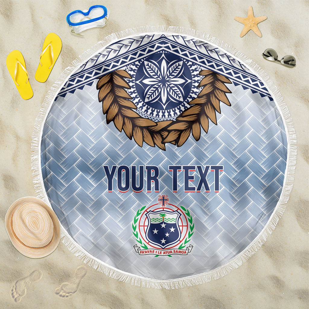Manu Samoa Rugby Custom White Beach Blanket ʻIe Toga Pattern With Brown Ula fala LT7 One Size 150cm White - Polynesian Pride