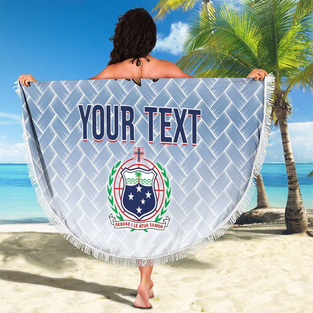 Manu Samoa Rugby Custom White Beach Blanket ʻIe Toga Pattern With Brown Ula fala LT7 - Polynesian Pride