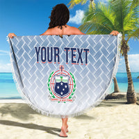 Manu Samoa Rugby Custom White Beach Blanket ʻIe Toga Pattern With Brown Ula fala LT7 - Polynesian Pride