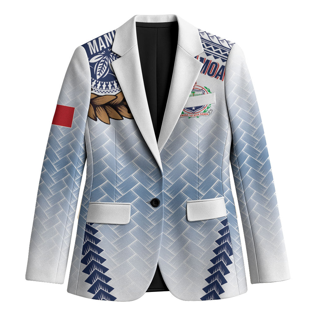 Manu Samoa Rugby Custom White Blazer ʻIe Toga Pattern With Brown Ula fala LT7 Unisex White - Polynesian Pride