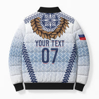 Manu Samoa Rugby Custom White Bomber Puffer Jacket ʻIe Toga Pattern With Brown Ula fala LT7 - Polynesian Pride