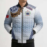 Manu Samoa Rugby Custom White Bomber Puffer Jacket ʻIe Toga Pattern With Brown Ula fala LT7 - Polynesian Pride