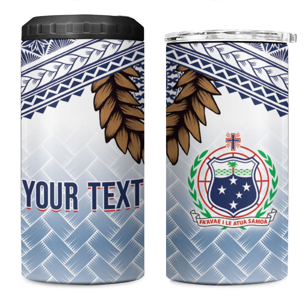 Manu Samoa Rugby Custom White 4 in 1 Can Cooler Tumbler ʻIe Toga Pattern With Brown Ula fala LT7 One Size: 16 oz White - Polynesian Pride