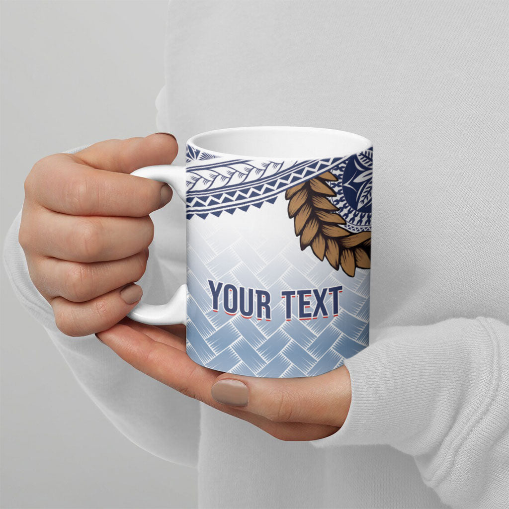 Manu Samoa Rugby Custom White Ceramic Mug ʻIe Toga Pattern With Brown Ula fala LT7 - Polynesian Pride