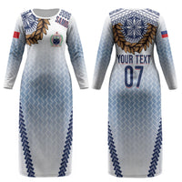 Manu Samoa Rugby Custom White Couples Matching Long Sleeve Bodycon Dress and Long Sleeve Button Shirt ʻIe Toga Pattern With Brown Ula fala LT7 - Polynesian Pride