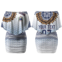 Manu Samoa Rugby Custom White Couples Matching Off Shoulder Short Dress and Long Sleeve Button Shirt ʻIe Toga Pattern With Brown Ula fala LT7 - Polynesian Pride