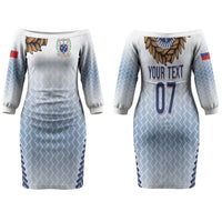 Manu Samoa Rugby Custom White Couples Matching Off The Shoulder Long Sleeve Dress and Long Sleeve Button Shirt ʻIe Toga Pattern With Brown Ula fala LT7 - Polynesian Pride