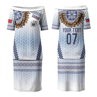 Manu Samoa Rugby Custom White Couples Matching Puletasi and Hawaiian Shirt ʻIe Toga Pattern With Brown Ula fala LT7 - Polynesian Pride