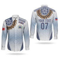 Manu Samoa Rugby Custom White Couples Matching Short Sleeve Bodycon Dress and Long Sleeve Button Shirt ʻIe Toga Pattern With Brown Ula fala LT7 - Polynesian Pride