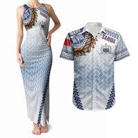 Manu Samoa Rugby Custom White Couples Matching Tank Maxi Dress and Hawaiian Shirt ʻIe Toga Pattern With Brown Ula fala LT7 White - Polynesian Pride