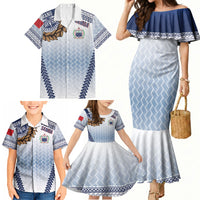 Manu Samoa Rugby Custom White Family Matching Mermaid Dress and Hawaiian Shirt ʻIe Toga Pattern With Brown Ula fala LT7 - Polynesian Pride