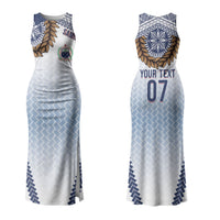 Manu Samoa Rugby Custom White Family Matching Tank Maxi Dress and Hawaiian Shirt ʻIe Toga Pattern With Brown Ula fala LT7 Mom's Dress White - Polynesian Pride
