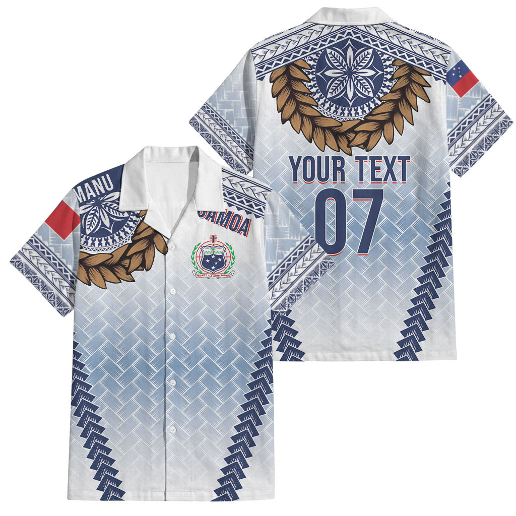 Manu Samoa Rugby Custom White Family Matching Tank Maxi Dress and Hawaiian Shirt ʻIe Toga Pattern With Brown Ula fala LT7 Dad's Shirt - Short Sleeve White - Polynesian Pride