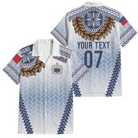 Manu Samoa Rugby Custom White Family Matching Tank Maxi Dress and Hawaiian Shirt ʻIe Toga Pattern With Brown Ula fala LT7 Dad's Shirt - Short Sleeve White - Polynesian Pride