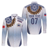 Manu Samoa Rugby Custom White Family Matching Tank Maxi Dress and Hawaiian Shirt ʻIe Toga Pattern With Brown Ula fala LT7 Dad's Shirt - Long Sleeve White - Polynesian Pride