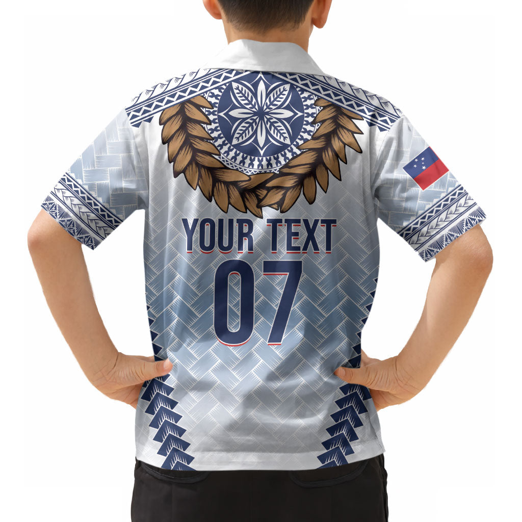 Manu Samoa Rugby Custom White Kid Hawaiian Shirt ʻIe Toga Pattern With Brown Ula fala LT7 - Polynesian Pride