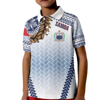 Manu Samoa Rugby Custom White Kid Polo Shirt ʻIe Toga Pattern With Brown Ula fala LT7 Kid White - Polynesian Pride