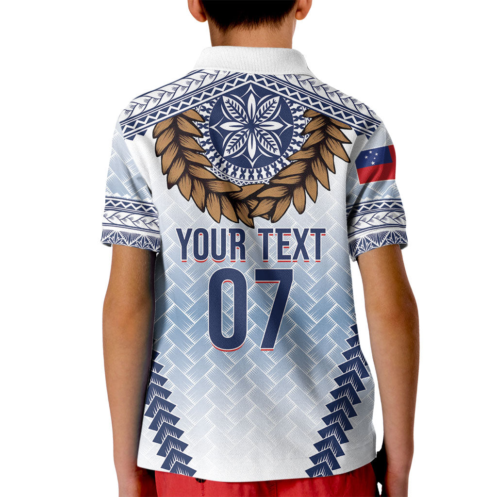 Manu Samoa Rugby Custom White Kid Polo Shirt ʻIe Toga Pattern With Brown Ula fala LT7 - Polynesian Pride