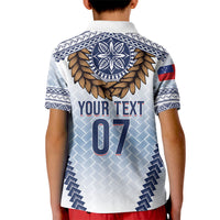 Manu Samoa Rugby Custom White Kid Polo Shirt ʻIe Toga Pattern With Brown Ula fala LT7 - Polynesian Pride