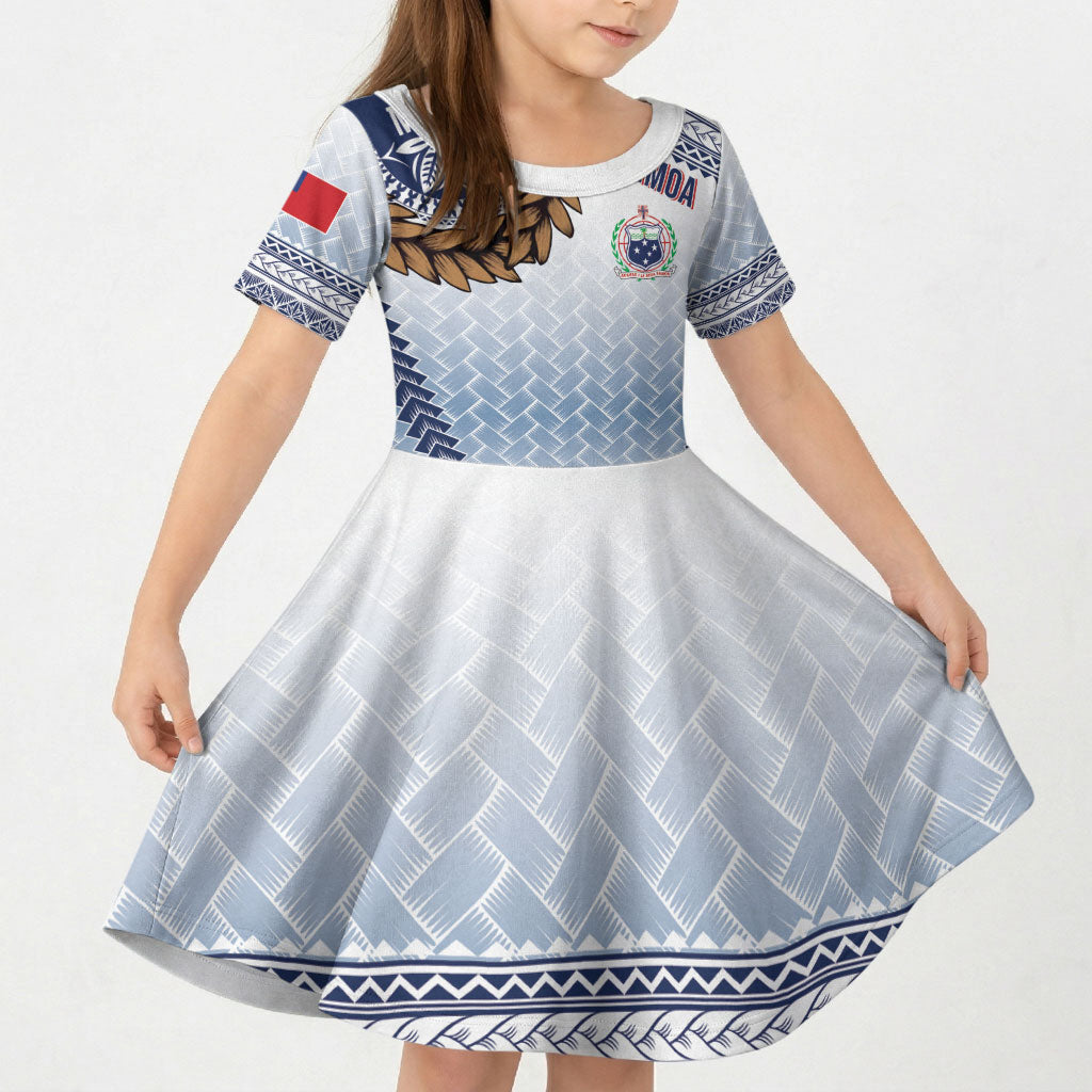 Manu Samoa Rugby Custom White Kid Short Sleeve Dress ʻIe Toga Pattern With Brown Ula fala LT7 KID White - Polynesian Pride