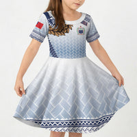 Manu Samoa Rugby Custom White Kid Short Sleeve Dress ʻIe Toga Pattern With Brown Ula fala LT7 KID White - Polynesian Pride
