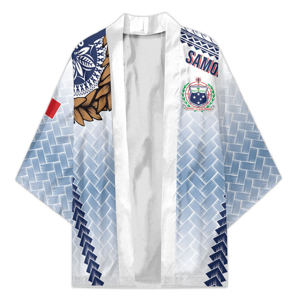 Manu Samoa Rugby Custom White Kimono ʻIe Toga Pattern With Brown Ula fala LT7 Unisex White - Polynesian Pride