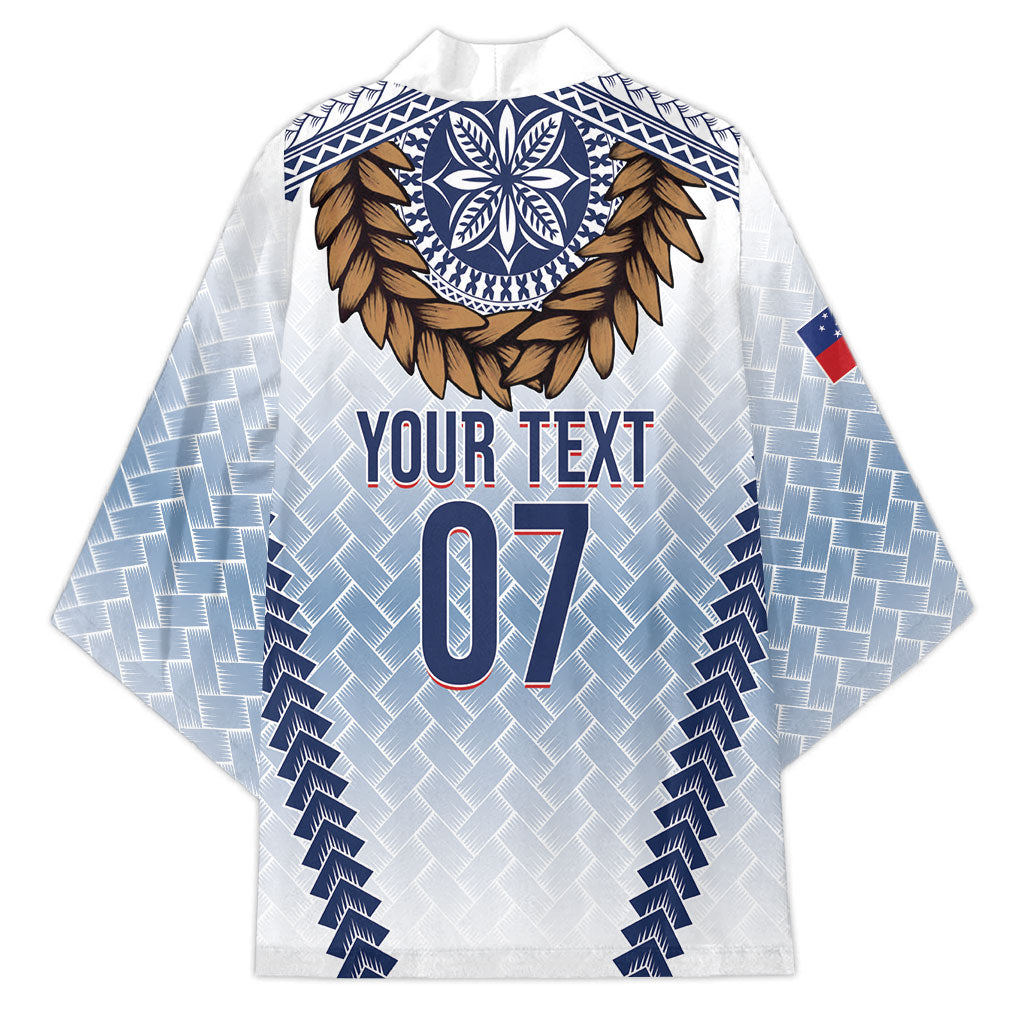 Manu Samoa Rugby Custom White Kimono ʻIe Toga Pattern With Brown Ula fala LT7 - Polynesian Pride