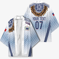 Manu Samoa Rugby Custom White Kimono ʻIe Toga Pattern With Brown Ula fala LT7 - Polynesian Pride