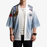 Manu Samoa Rugby Custom White Kimono ʻIe Toga Pattern With Brown Ula fala LT7 - Polynesian Pride
