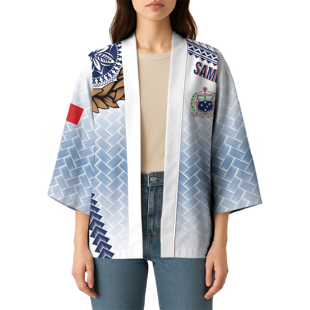 Manu Samoa Rugby Custom White Kimono ʻIe Toga Pattern With Brown Ula fala LT7 - Polynesian Pride